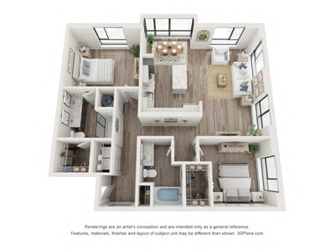 Floor plan for 2 beds, 2 baths, 1278 sqft